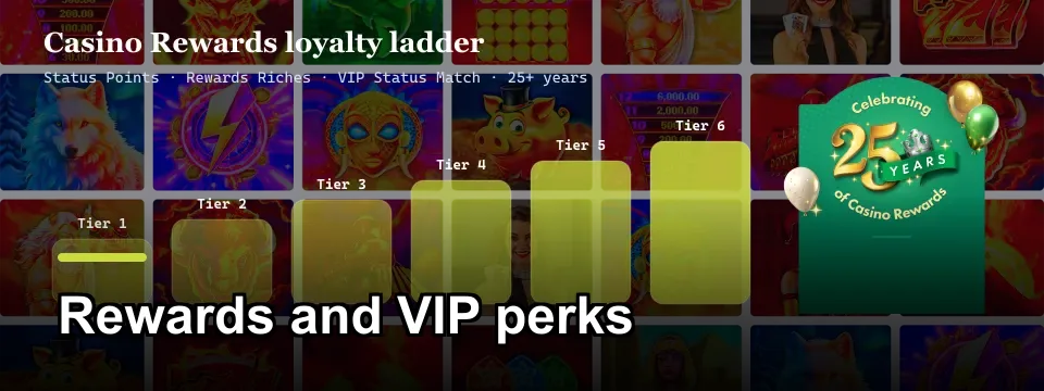 Casino Rewards six-tier loyalty ladder with Status Points and VIP Status Match